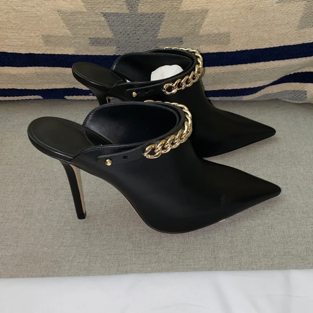 FINAL SALE Jimmy Choo Lexx 100 Black/gold Leather heeled Mules NWT size 7 - Picture 3 of 14